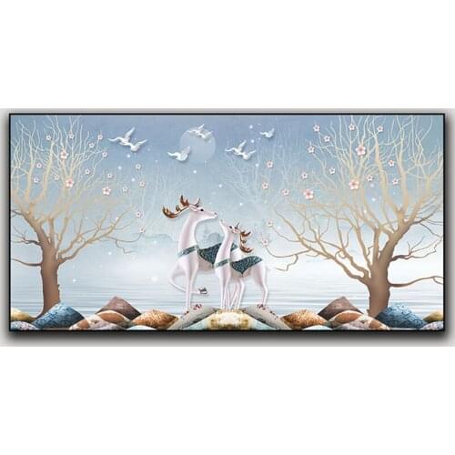 Canvas Painting Wall Art Aniaml Deer Paintings Wall Decor Canvas Modern Art Wall Picture for Living Room Luxurious Home Decor