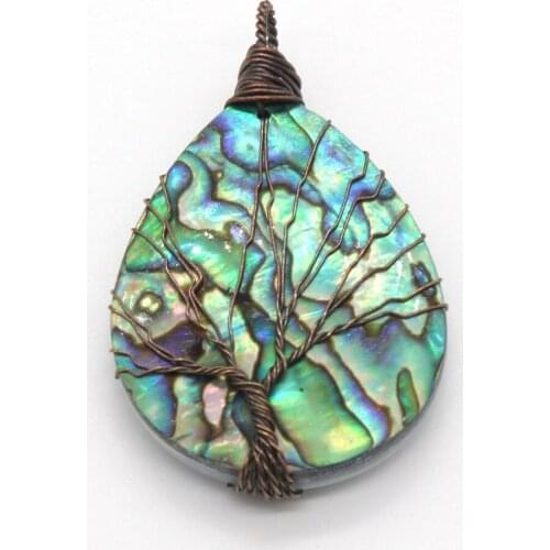 Kraft-beads Popular Copper Wire Wrap Water Drop Natural Abalone Shell Pendant Fashion Jewelry For Christmas Gift