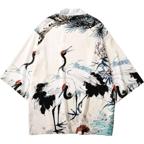 2021 3D Traditional Clothing Crane Chinese Style Kimono Dress Shirts Women Samurai Haori Hombre Yukata Man Cardigan Shirt Robe