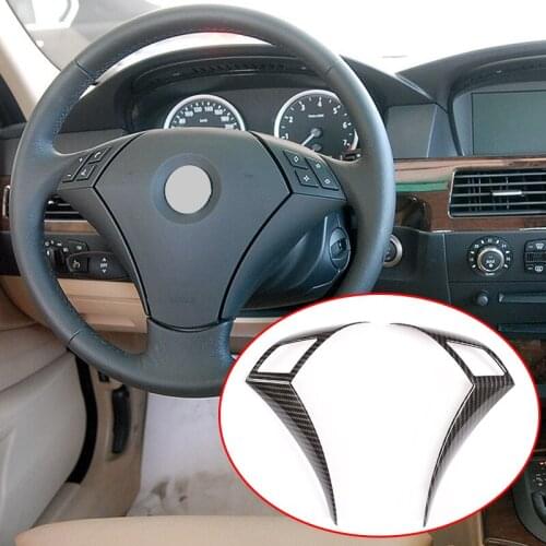 Carbon Fiber ABS Car Steering Wheel Button Decoration Frame Trim For BMW 5 Series E60 E61 2003-2010 Car Accessories