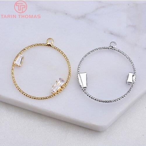 229) 6PCS 25MM 24K Gold Color Plated Brass with Zircon Round Charms Pendants High Quality DIY Jewelry Making Findings