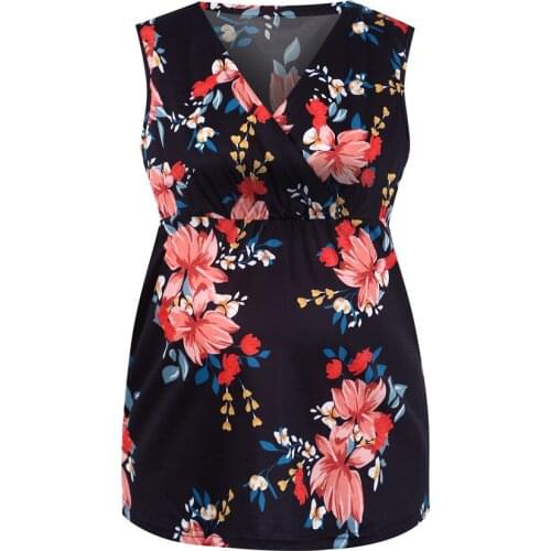 Plus Size Summer Sleeveless Maternity Breastfeeding Tops Digital Printing Pregnant Pregnancy Womens Nursing Clothes T-shirt