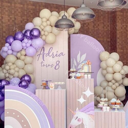 Global Macaron Purple Wedding Birthday Party Arch Dinner Table Decoration Baby Shower DIY Decor Cream Peach Sign Balloon Garland