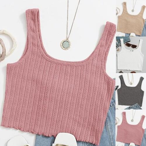 Summer Ribbing Women Tank Tops Y2k Solid Color Knit 2021 Ladies Sexy Sling Sleeveless Camisole Club Women Crop Tops Vest Clothes