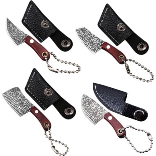 Mini Chef Knife with Sheath Keychain Mini Butcher Knife Package Opener Tools Tiny Damascus Outdoor Cutting Tool N7MB