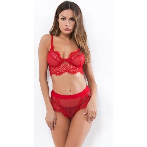 Fashion Womens Ladies Sexy Lingerie Lace Top Bra G-string Ladies Triangle Thong Underwear Set Nightwear Sleepwear 2Pcs