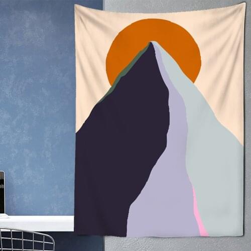 Moon and Sun Contrast Color Mountain Tapestry Forest Tree Tapestry Sunset Nature Landscape Wall Cloth Wall Hanging Decor