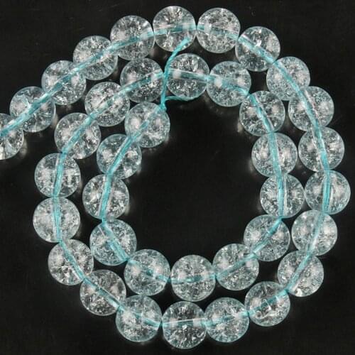Natural Stone Blue Quartz Smooth Cracked Crystal Glass Loose Beads For Jewelry Making Diy Bracelet Necklace 15Inches 6 8 10 12mm