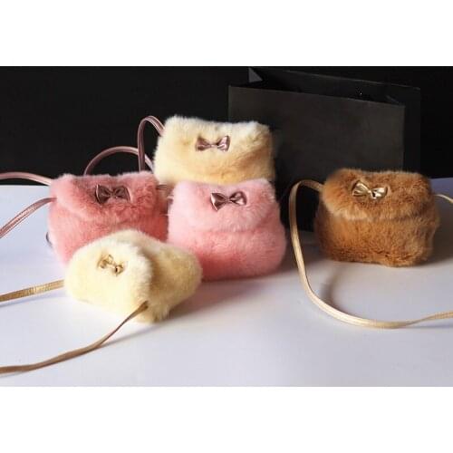 New Fashion Girls Kids Purse Bowknot Mini Artificial Fur Children Handbags Cross Body Bag Comfortable Cute Children Handbag