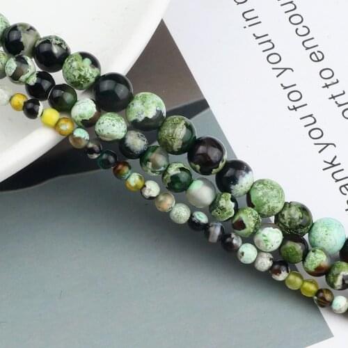 Natural Stone Charm Fruit Green Fire Agate Loose Round Beads For Women DIY Necklace Bracelets Jewelry Making Accessories 4 6 8MM