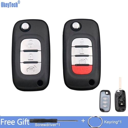 OkeyTech Flip Remote Car Key Shell Case Cover With 3/4 Buttons Fob For Benz Smart Fortwo 453 Forfour 2015 2016 2017 Folding Key