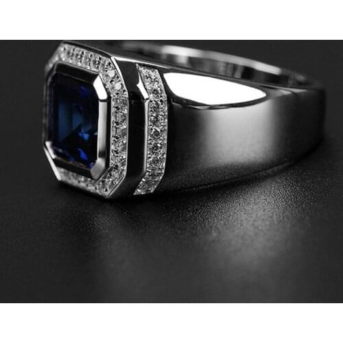 Fashion Blue Stone sweet Ring For Men Jewelry Gift Male Rings Anel 6-13 US Big Size