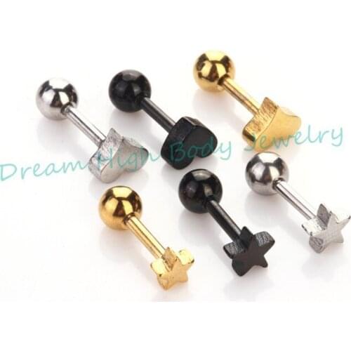 Heat Ear Stud Bone Nail Earring Vacuum Plating Titanium Gold Black Star Ball 60pcs Body Cartilage Piercing Jewelry For Girl