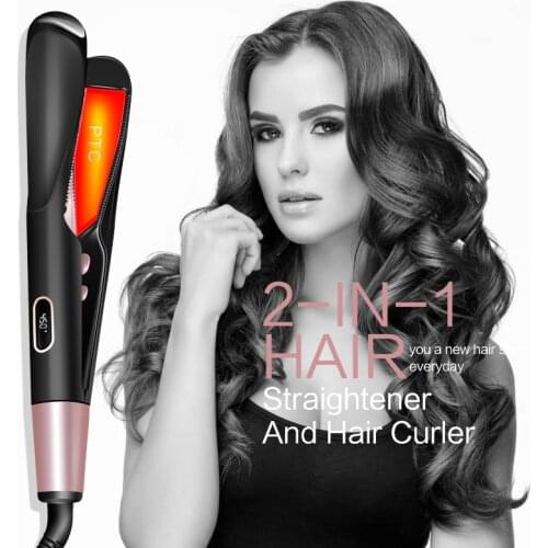 Splint Straightening Dual-use Two-in-one Curling Iron Black Gold Splint Ceramic LCD Temperature Control Hair Straightener