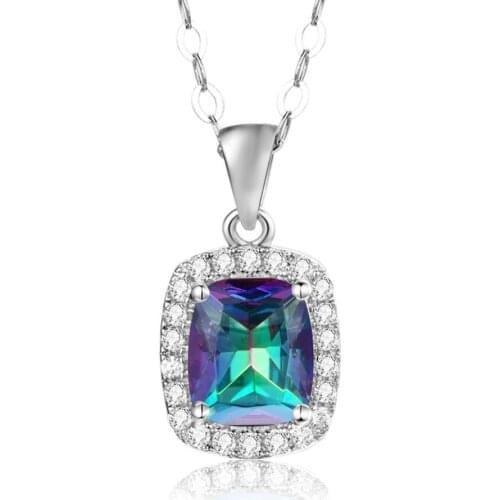 Szjinao Mystic Topaz Pendants With Diamond Silver 925 Jewelry For Women Rainbow Topaz Bohemia Party Wedding Costume Accessories