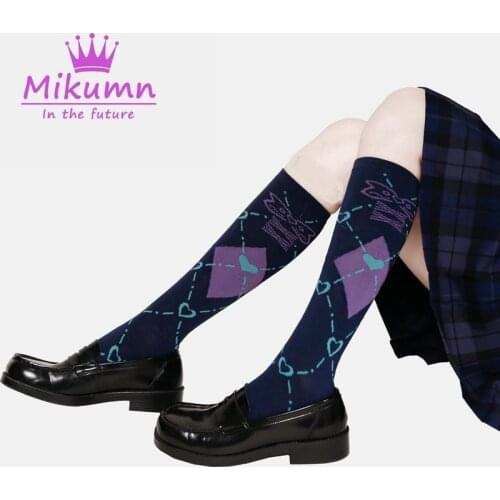 Streetwear Harajuku Gothic Punk Love Heart Plaid Cotton Long Socks Women Lolita