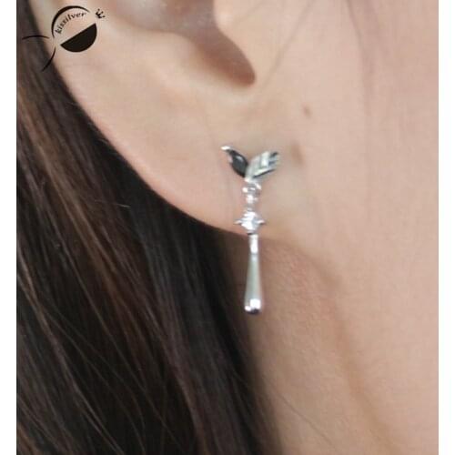 Kissilver 925 Sterling Silver Luxury Bride Party Sterling-silver-jewelry Gifts Earrings For Women Leaves Pattern Drop Earrings