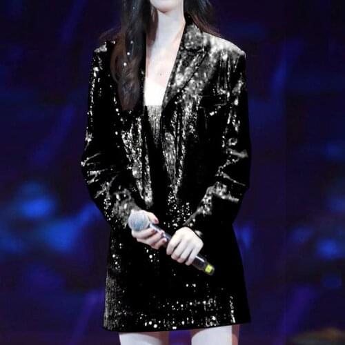 Newest HIGH QUALITY Fashion 2021 Runway Suit Set Womens Sexy Black Sequined Blazer Jacket And Mini Skirt Suit