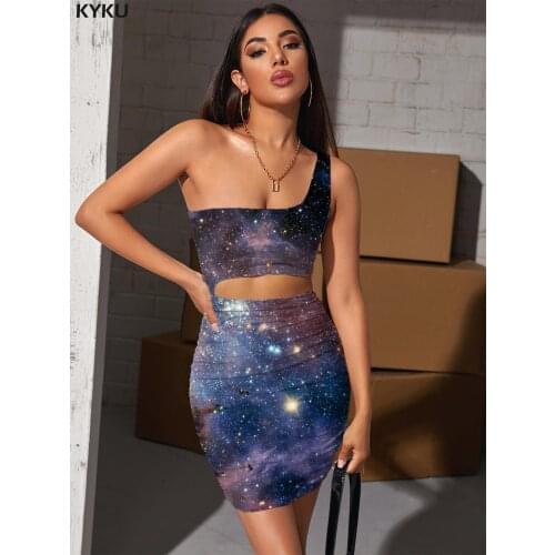 KYKU Galaxy Dress Women Nebula Halter Sleeveless Space Bodycon Dress Colorful 3d Print Womens Clothing Plus Size New Boho