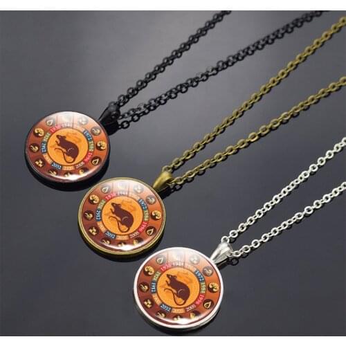 12 Zodiac Sign Photo Bronze Necklace Rat Ox Tiger Glass Cabochon Necklaces Fashion Constellation Pendants Women Men Jewelry gift