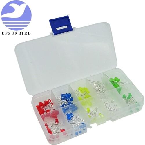 200PC/Lot 3MM 5MM Led Kit With Box Mixed Color Red Green Yellow Blue White Light Emitting Diode Assortment 20PCS Each New