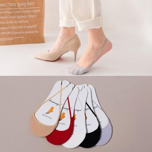 5 Pairs Pack Invisible Socks Slippers for High Heel Shoes Half Sole Hosiery Antiskid Women Cotton Comfortable Thin Boat Sock