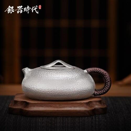 Ag999 Sterling Silver Teapot Hand-Forged Kitchen Utensils Built-in Filter Handmade Coffee Tea Pot
