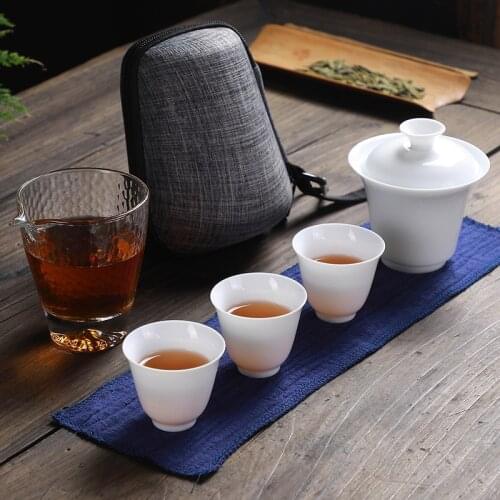 White ceramic teapot gaiwan porcelain tea sets 3 cups a tea sets teacups a portable travel tea set drinkware Free shipping B34