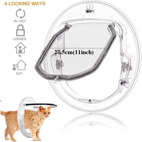Large 4-way Round Pet Dog Door Domestic Cat Door Lockable Safety Pet Entrance Clear Glass Window Puppy Hole Cat Dog Door