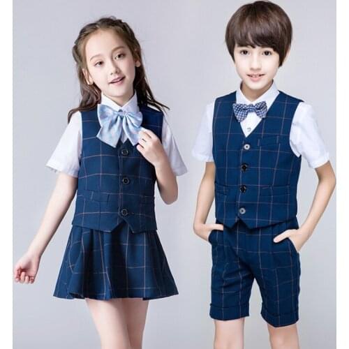 Kids British style School Uniform for Boys Girls White Shirts Navy Skirt Pants Suits Formal Gentleman Clothes Set Student Outfit