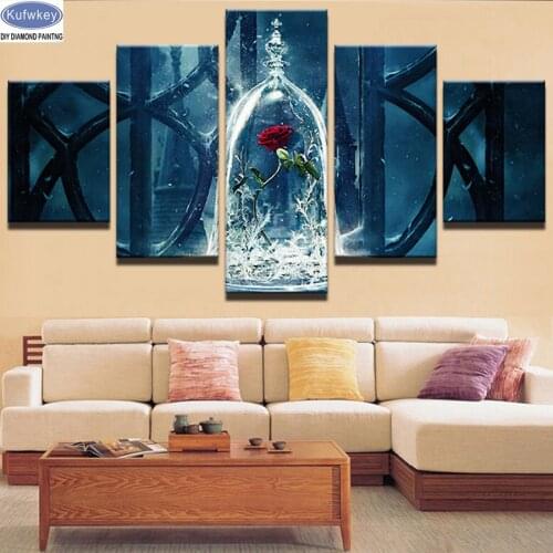 Hobby,diy,Diamond Painting 5 pcs rose flower Cross-Stitch,Full,Diamond Embroidery,Diamond,Mosaic,pattern,beaded embroidery,gifts