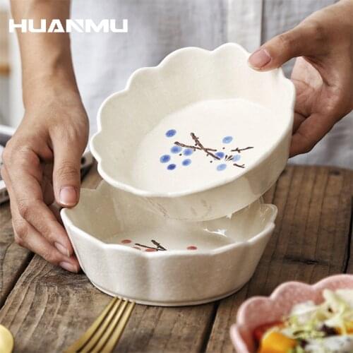 Ceramic Plum Bowl Salad Bowl Rice Pasta Backing Ramekin Bowl Blue Flower Dishes Design Dinnerware Dishwasher Microwave Safe
