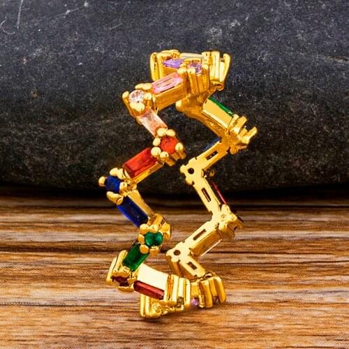Classic Simple Wavy Colorful CZ Ring Crystal Rhinestone Rainbow Charm Copper Jewelry For Women Wedding Engagement Finger Rings