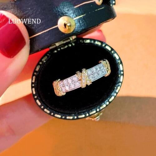 LUOWEND 100% Real 18K White Gold Engagement Ring Charm Natural Diamond Ring Fashion Women Wedding Band