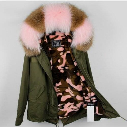 Maomaokong 2020 New Pike brand real raccoon fur collar Faux fur Liner short womens winter coat