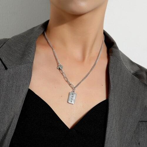 Fashion Square Brand English Letter Pendant Necklace Female Ins Trendy Popular Love Necklace