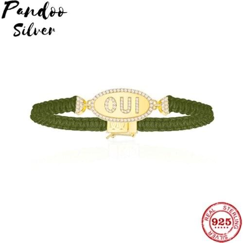 Fashion Charm Sterling Silver Copy 1:1 Copy,Yellow Silver Oui Khaki Green Macrame Bracelet Women 2021 Luxury Jewelry Gift