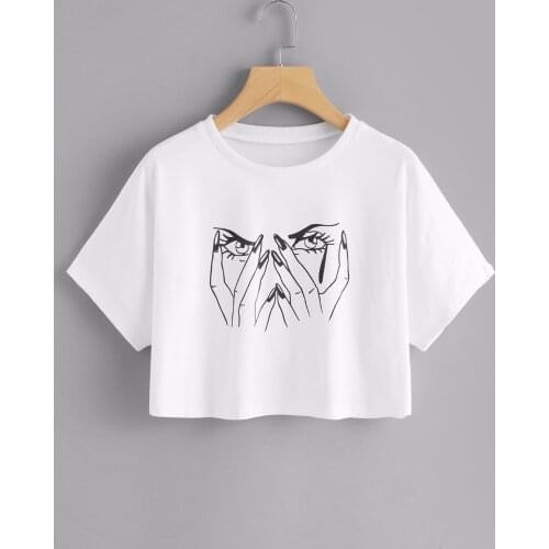 New arrival funny graphic crop tops white black cool girl Sexy short t shirt grunge aesthetic harajuku kawaii summer dance tees