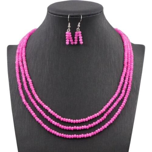 New African Bead Jewelry Set for Women Flat Beads Natural Stone Jades Chain Layers Necklaces Earring Sets Charms Party Gift A769