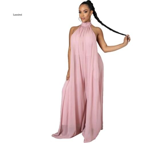 Solid Sleeveless Chiffon Women Jumpsuit And Rompers Backless Sexy Ladies Jumpsuits Party Elegant Jumpsuit Combinaison Femme