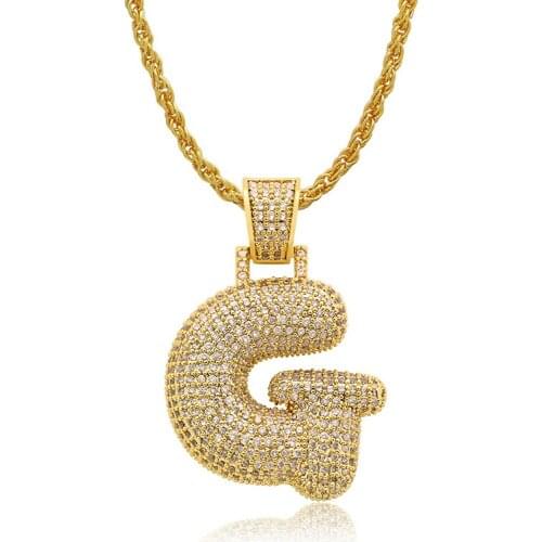 Lucky Sonny DIY Bubble Letter G letra burb joyeria Gold Color Chain Necklace CZ Iced Pave Hip Hop Pendant Necklace Free Shipping