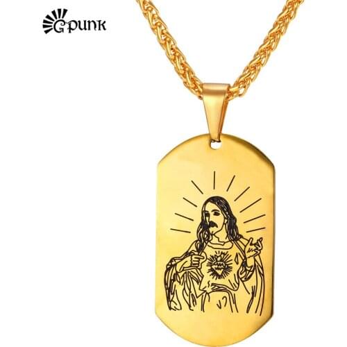G Punk Rock Style Jesus Dog Tag Pendant Necklace High Quality Unisex yellow Gold color 316L Stainless Steel Necklace P1877G