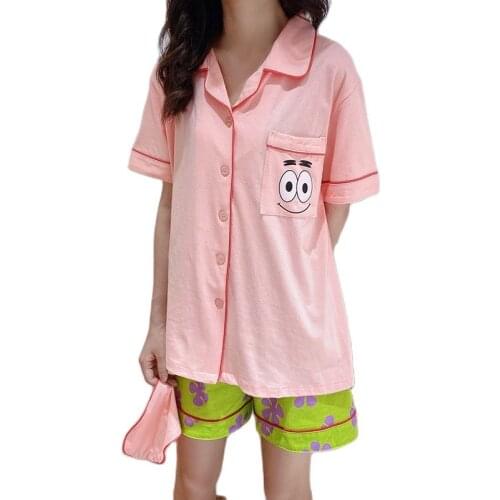 Short Sleeve Pajamas Set for Men Women Cotton Sleepwear 2Pcs Nightwear Cute Cartoon Cosplay Homewear Summer Lounge Pyjamas