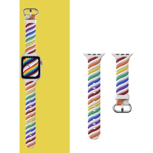 New Soft Silicone Sports Stripes Band For Apple Watch Strap 38mm 40mm 42mm 44mm Silicone iWatch Bracelet Series 2 3 4 5 6 SE