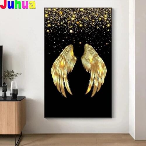 Luxury Modern golden wings 5D diy diamond painting cross stitch full drill angel diamond embroidery gift mosaic art home decor