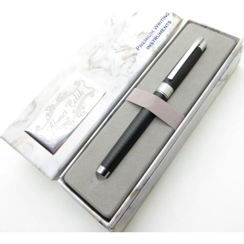 Wings Marble Deluxe R399 Matte Black Chrome Roller Pen | İsme Special Pen | Gift Pen