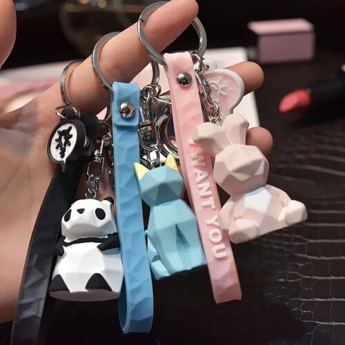 Stereo Cute Dinosaur Keychain Cartoon Panda Fox Animal Key ring Fashion women Mobile Phone Bag Fun Silicone lanyard Pendant