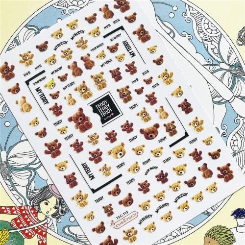 TSC-111-134 Teddy bear cat dog snake tiger mouse panda 3D Back glue Nail Art Stickers Decals Sliders Nail ornament decoration