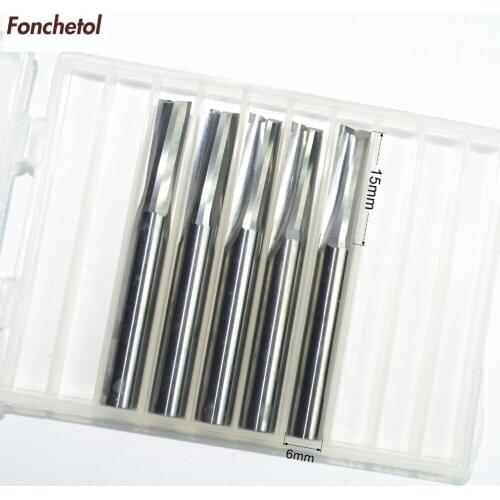 6mm*15mm-5pcs CNC solid carbide End Mill,tungsten steel woodworking insert router bit,2 Flutes Straight milling cutter,MDF,PVC