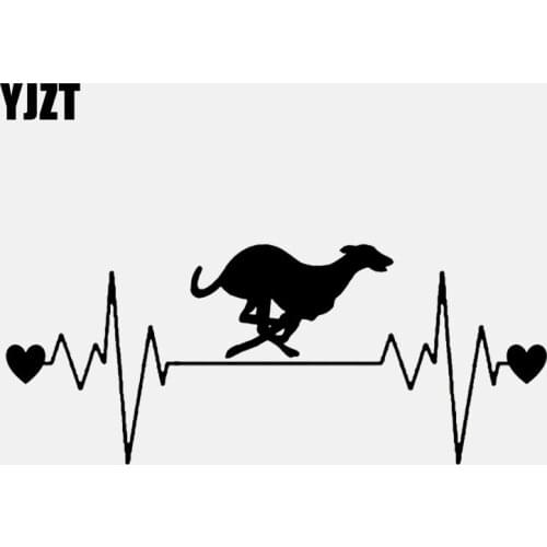 YJZT 16.5CM*6.7CM Lovely Dog racing Whippet Heartbeat Line Vinyl Black/Silver Car Sticker C22-1176